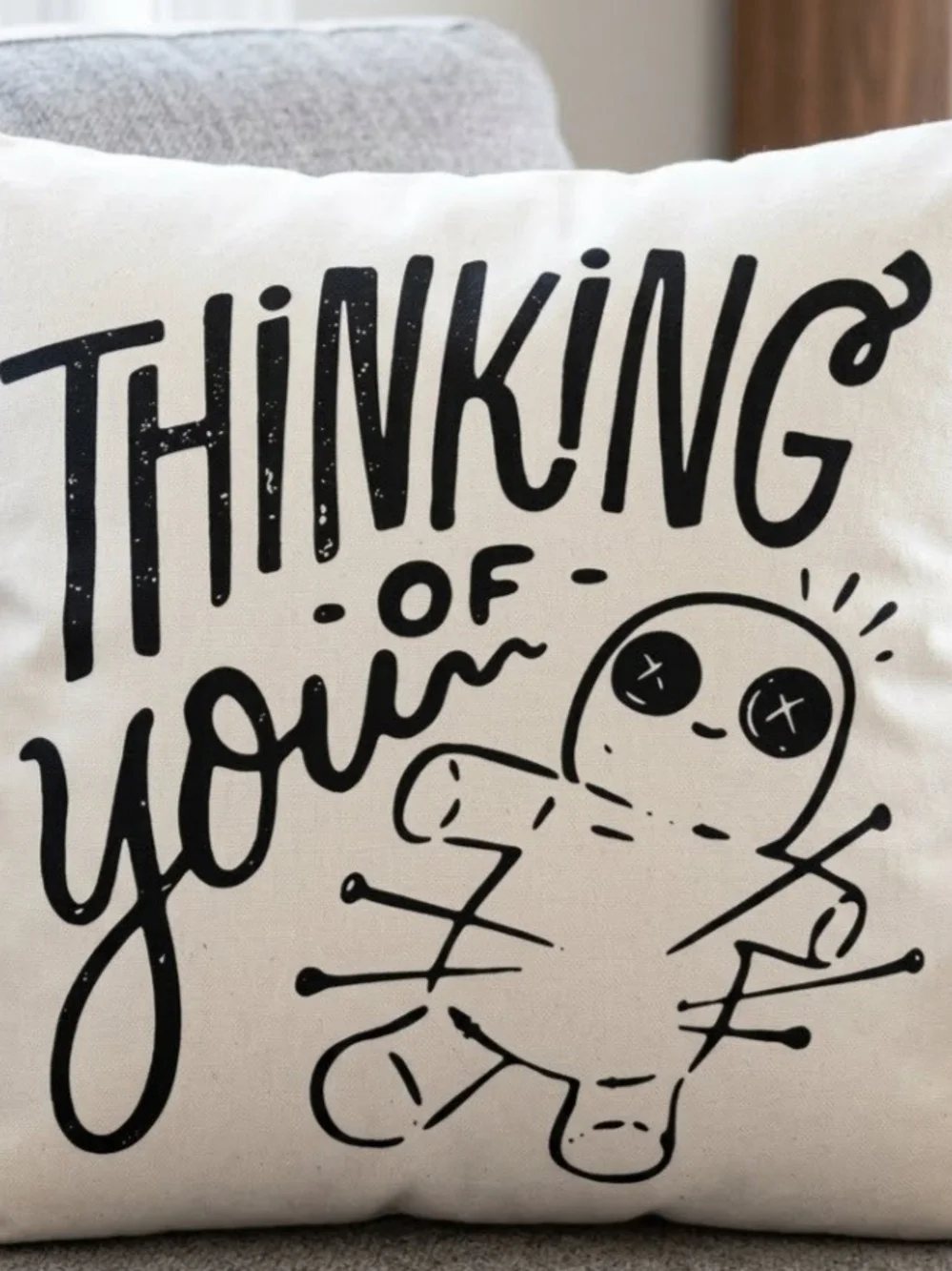 Thinking of You Black on White Decorative Pillow Cover